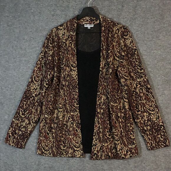 JM COLLECTION Jacket Womens L Metallic Shimmer Knit Twinset Textured Leopard - Picture 1 of 10